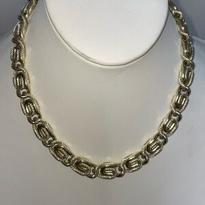 Vintage golden smooth textured coiled rolled choker necklace magnetic tube clasp